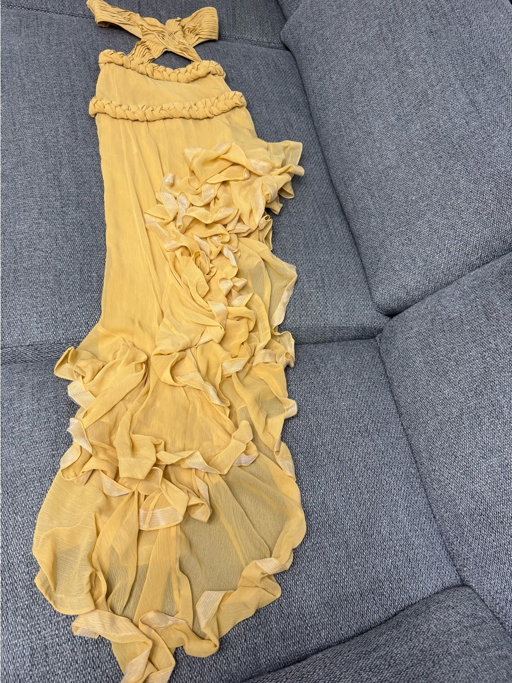 Bronx and Banco Mustard Yellow Asymmetric Ruffle Strapless Dress - Picture 5 of 7